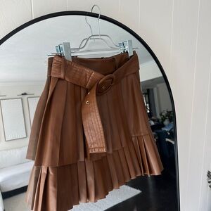 Zara Tan Pleated Mini Skirt with Belt